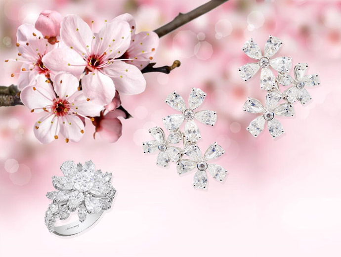 Украшения Mercury Flower в белом золоте с бриллиантами
